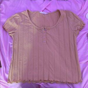 Pink Rose Tan Ribbed Fitted Blouse